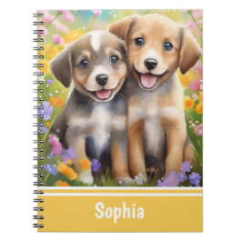 Puppies Cute Hundar i Flower Meadow Anteckningsbok
