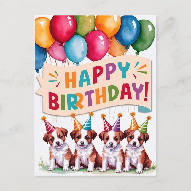 Puppies Grattis på födelsedagen Vykort (Framsida)