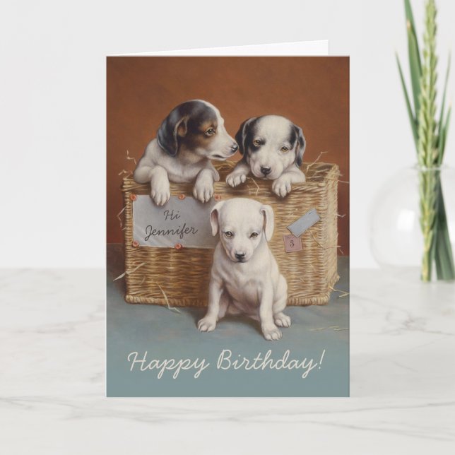 Puppies i basket C0063 Carl Reichert Birthday Kort (Framsida)