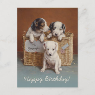 Puppies i basket C0686 Carl Reichert Birthday Vykort