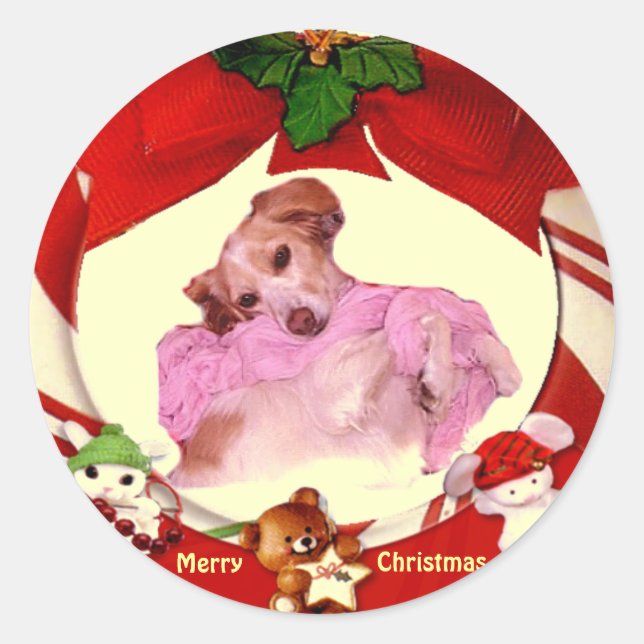 Puppies julklapp runt klistermärke (Framsida)