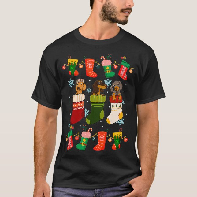 Puppies Socks jul Santa Hat Julafton Ljus T Shirt (Framsida)