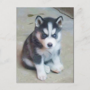 Puppkonst i siberian husky vykort