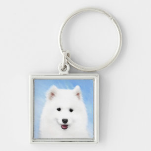 Puppmålning med samopisk färg - Cute Original Hund Fyrkantig Silverfärgad Nyckelring