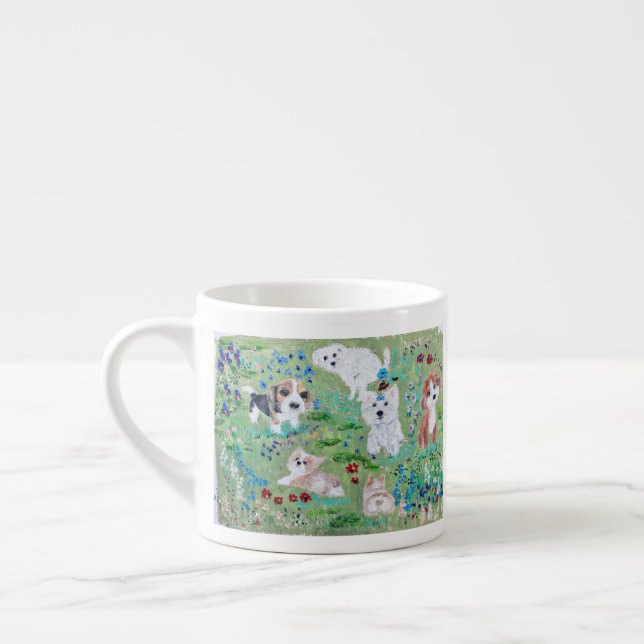 Puppor i Mugg i en Flower Meadow Ceramic Espressomugg (Vänster)