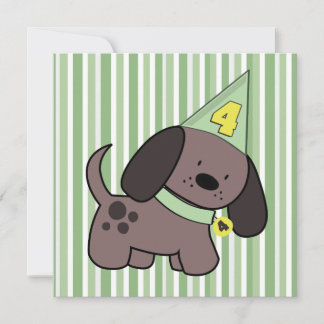 Puppy 4e födelsedagen Party Kids Lime Anpassningsb Inbjudningar