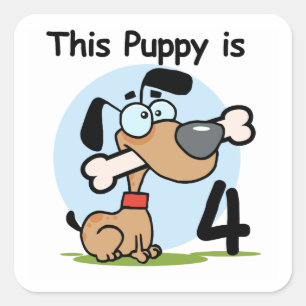 Puppy 4e födelsedagen Tshirts och presenter Fyrkantigt Klistermärke