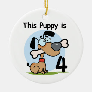 Puppy 4e födelsedagen Tshirts och presenter Julgransprydnad Keramik