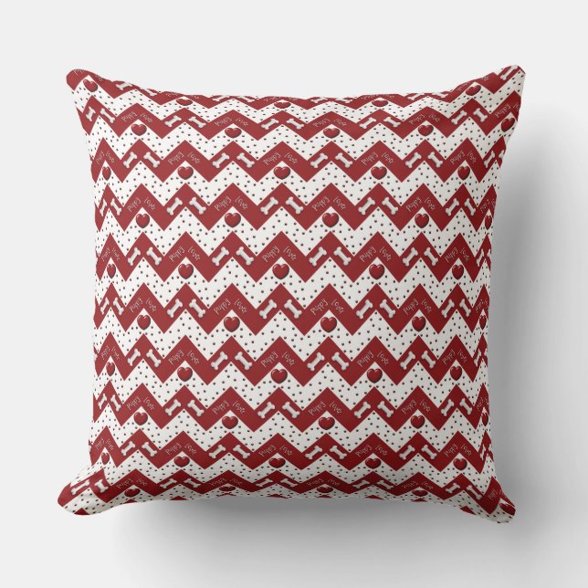 Puppy Älskare Chevron Pillow, Red and White Kudde (Framsida)