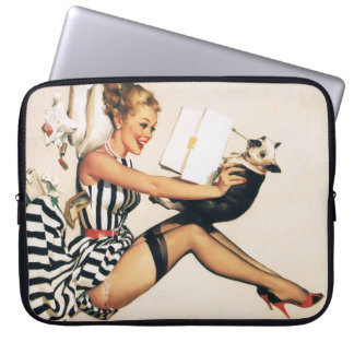 Puppy Älskare Pin-up Girl - Retro Pinup Art Laptop Sleeve