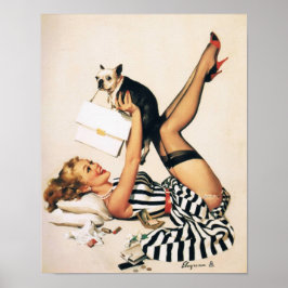 Puppy Älskare Pin-up Girl - Retro Pinup Art Poster