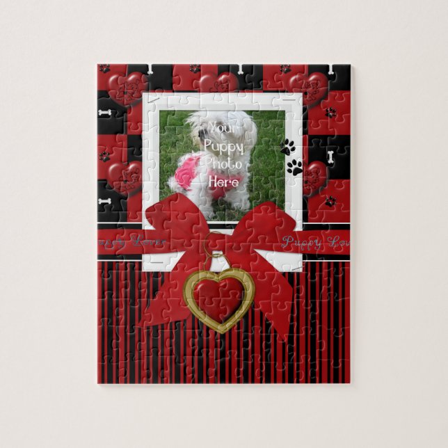 Puppy Älskare RED Jigszawa Puzzle, Ram Pussel (Vertikal)