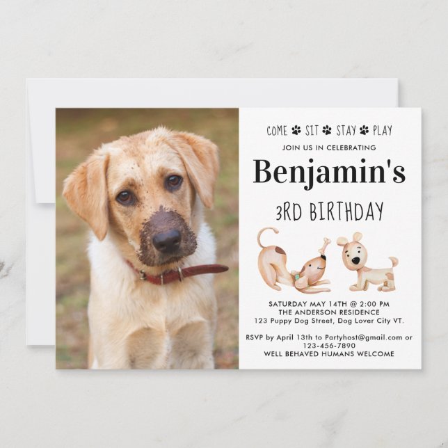 Puppy-Anpassningsbar Pet-foto för Cute Hund Födels Inbjudningar (Framsida)