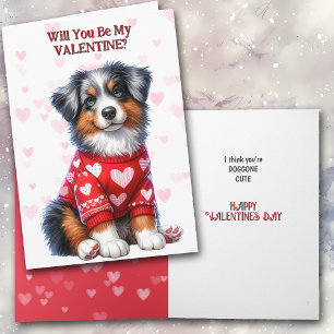 Puppy australian shepherd i Sweater Valentine Helgkort