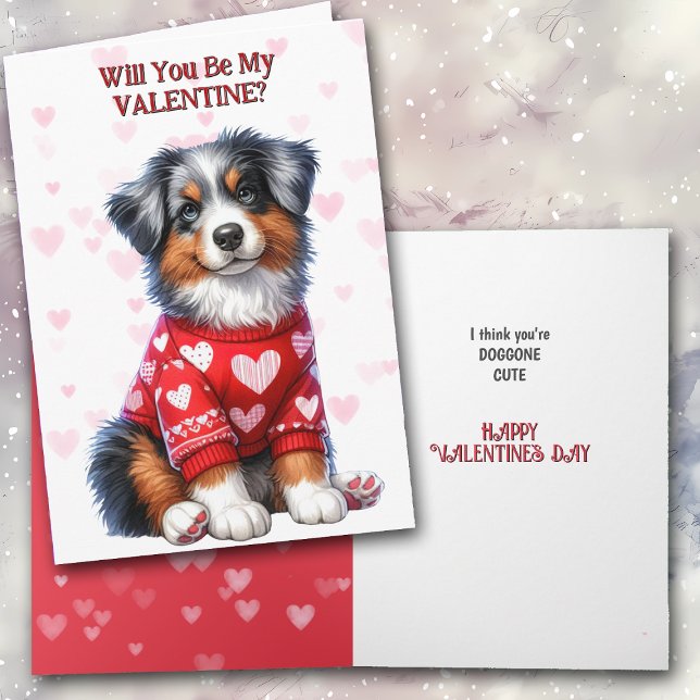 Puppy australian shepherd i Sweater Valentine Helgkort (Skapare uppladdad)