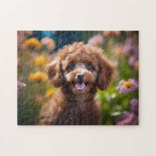 Puppy av leksak Pudel i Blommor Pussel