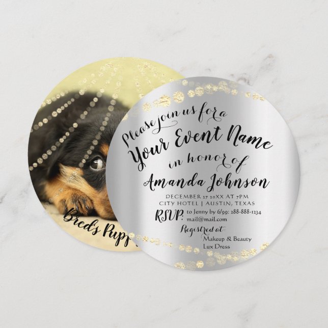 Puppy Baby Hund dusch New Pet Photo Ro Guld Inbjudningar (Fram/baksida)