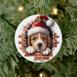 Puppy baby i Santa Hat - 3D Julgransprydnad Keramik