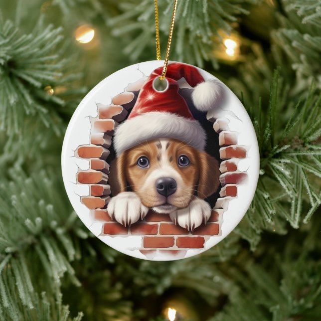 Puppy baby i Santa Hat - 3D Julgransprydnad Keramik (Träd)