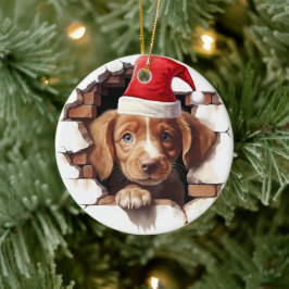 Puppy baby i Santa Hat - 3D Julgransprydnad Keramik