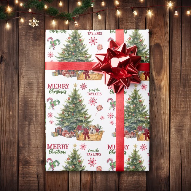 Puppy Basket under Träd Presentpapper (Skapare uppladdad)