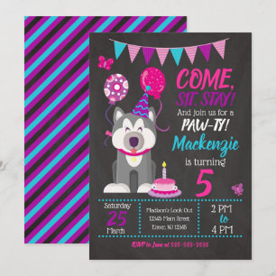 Puppy Birthday-inbjudan Flickan Tass-ty Husky Inbjudningar