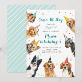 Puppy Birthday-inbjudan till Party Pawty Boy Inbjudningar