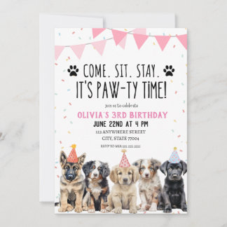 PUPPY BIRTHDAY INVITATION GIRL LÅT OSS PAWTY INBJU INBJUDNINGAR