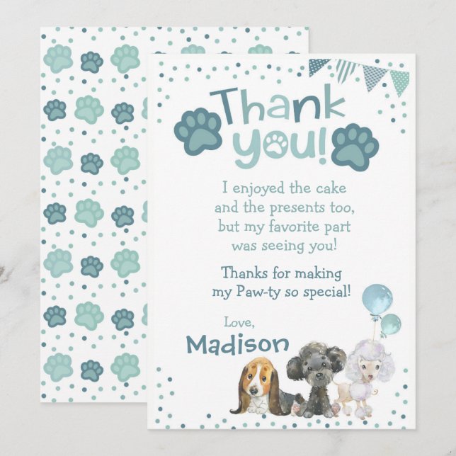 Puppy Birthday Tack Cards Inbjudningar (Fram/baksida)