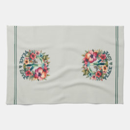 Puppy & Blommigt 70s Retro "Peace & Kärlek"-Fredst Kökshandduk