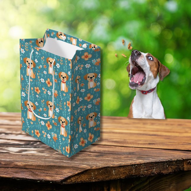 Puppy-blommor av Orange (Cute Orange Puppy Flowers Medium Gift Bag)