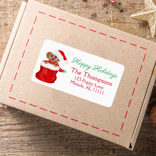 Puppy Bulldog i Santa's Bag Glad helg Adressetikett