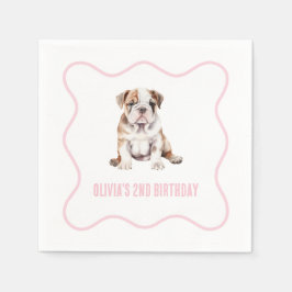 Puppy bulldog preppy pink plaid birthday pappersservett