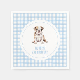 Puppy bulldog preppy plaid birthday pappersservett