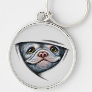 Puppy Bulldog Rund Silverfärgad Nyckelring