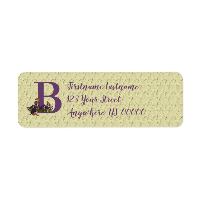 Puppy Butterfly Monogram Initial B Returadress Etikett (Framsidan)