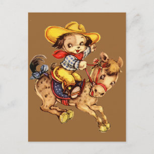 Puppy Cowboy på hans häst Vykort