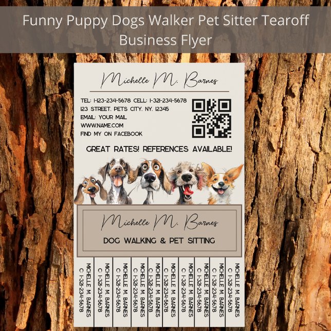 Puppy Dog Walker Sitter QR Code Modern Tearoff Flygblad (Skapare uppladdad)