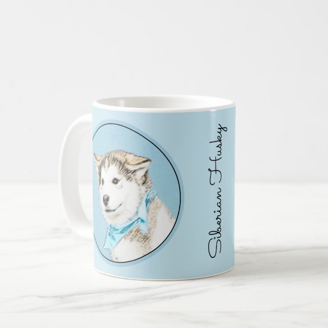 Puppy-färgning i siberian husky - Originalteckning Kaffemugg (Framsida vänster)