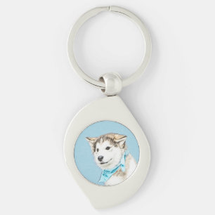 Puppy-färgning i siberian husky - Originalteckning Swirl Silverfärgad Nyckelring