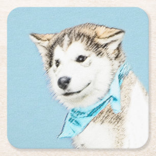 Puppy-färgning i siberian husky - Originalteckning Underlägg Papper Kvadrat