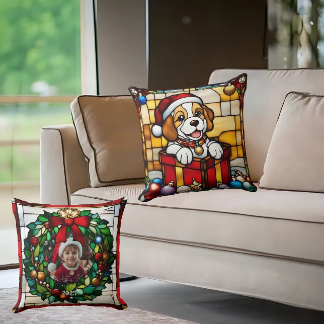 Puppy Faux-lagat glas, omformad till jul Kudde (Skapare uppladdad)