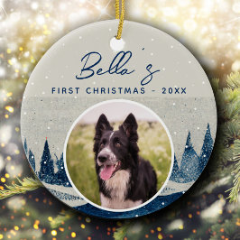 Puppy First jul Winter Forest Hund Photo Julgransprydnad Keramik