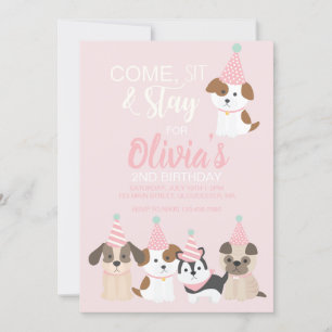 Puppy födelsedagsfest inbjudan Rosa