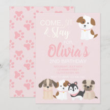 Puppy födelsedagsfest inbjudan Rosa