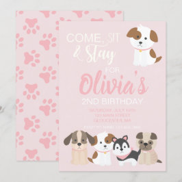 Puppy födelsedagsfest inbjudan Rosa