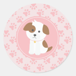Puppy Födelsedagsfest Sticker mynta och rosa Runt Klistermärke