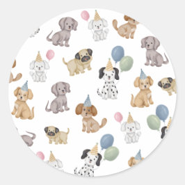 Puppy Födelsedagsfest Stickers Runt Klistermärke