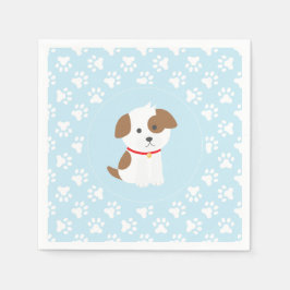 Puppy födelsedagsfest tallrikar blue tass avtryck pappersservett