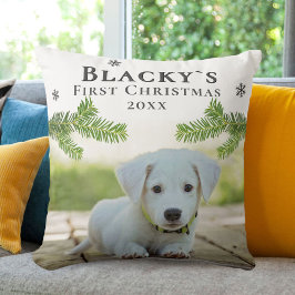Puppy Första jul Gräs Gren Hund Photo Kudde